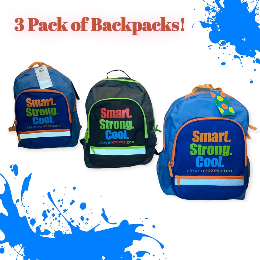 NEW 3 Backpacks w/ Identification Tags and Safety Reflectors Adjustable Straps